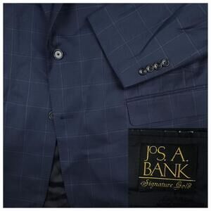 Jos A Bank Silk Wool Slim Fit Blazer 46L Navy Windowpane Gordon